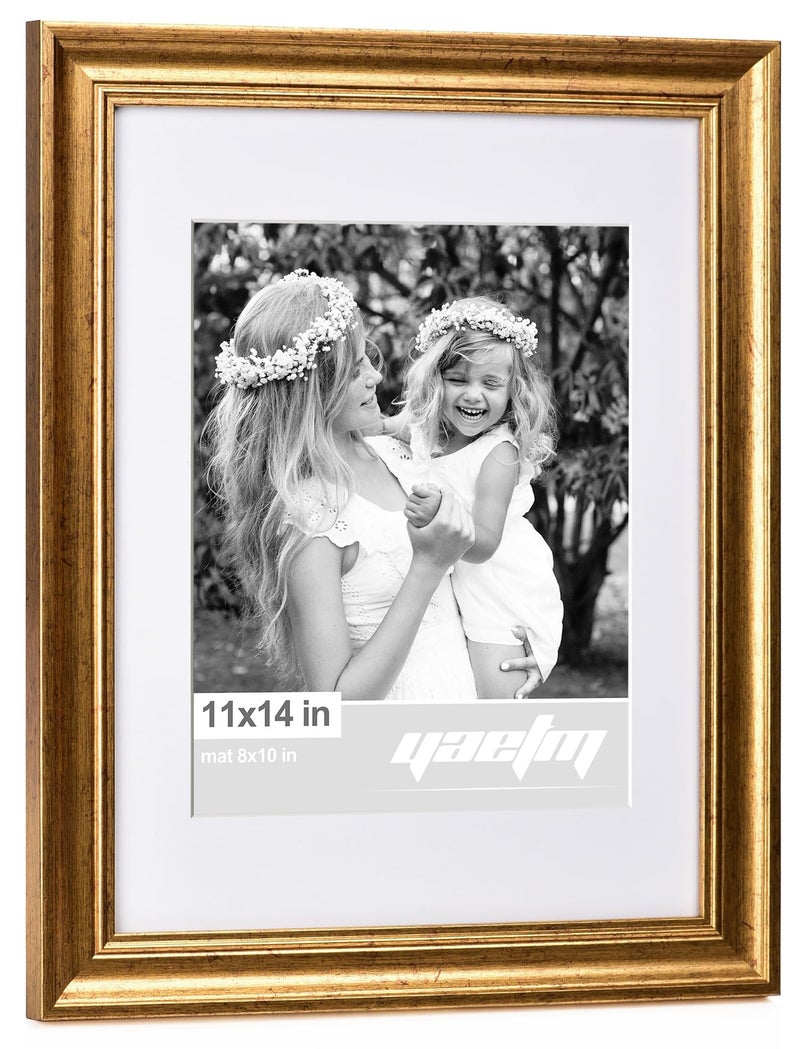 Yaetm 11x14 Gold Picture Frame with Mat for 8x10 Set of 4, 1.4" Wide Molding & Rustic Gold Frame 11 x 14 with Tempered Glass for Wall Gallery, Home and Office, Wall Mount, 4 Pack - Image 2