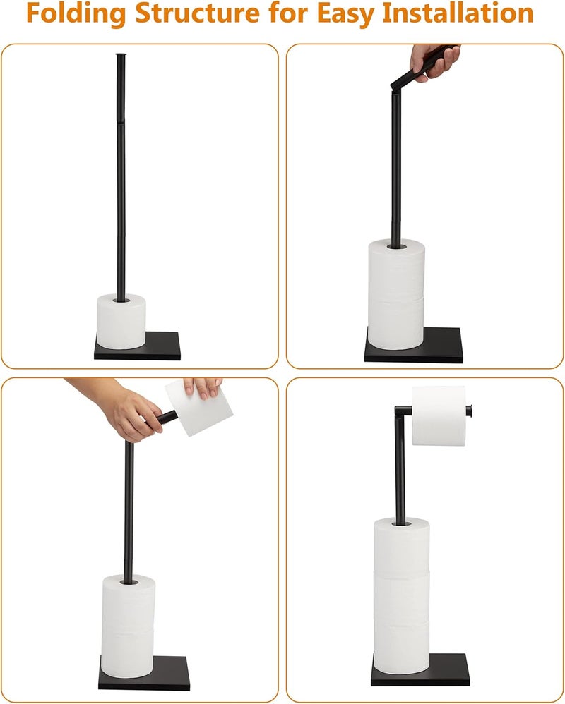 DECLUTTR Free Standing Bathroom Toilet Paper Holder Stand with Reserve, Stainless Steel Pedestal Tissue Roll Holder, Black - Image 3