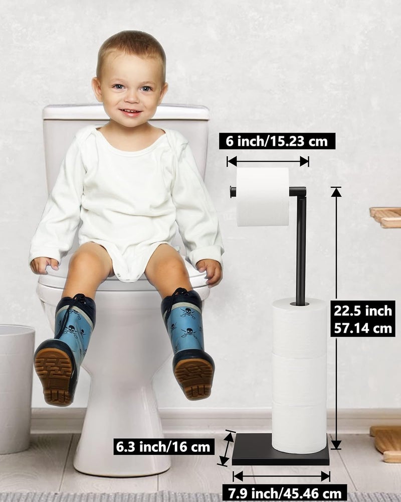 DECLUTTR Free Standing Bathroom Toilet Paper Holder Stand with Reserve, Stainless Steel Pedestal Tissue Roll Holder, Black - Image 5