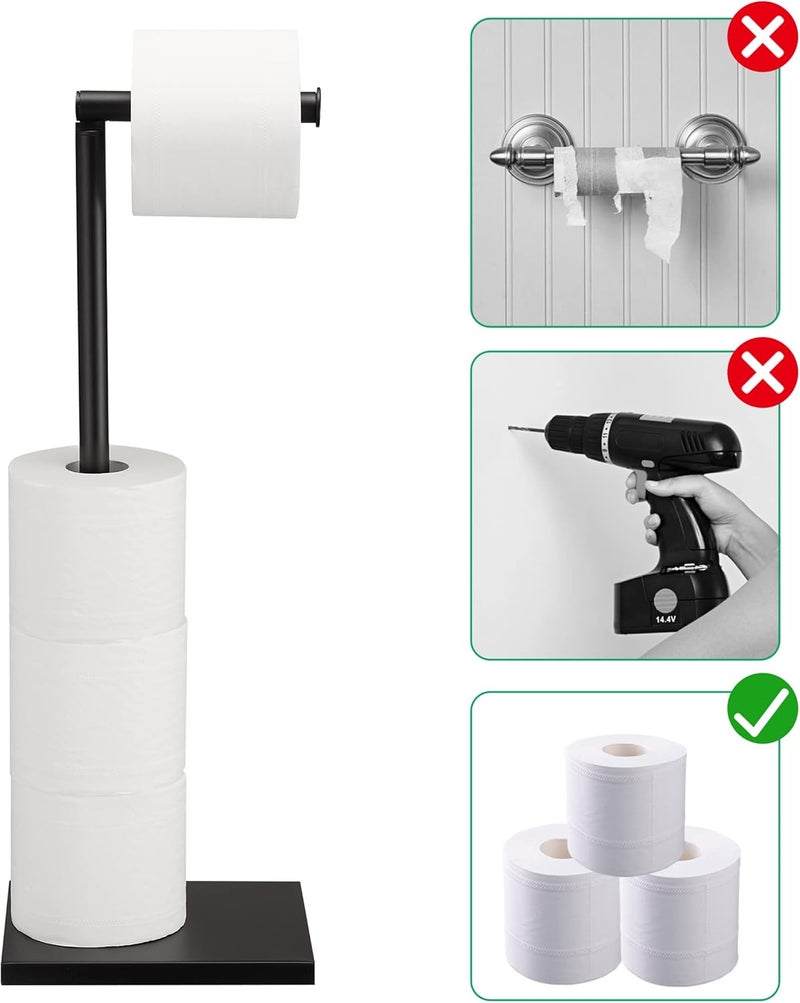 DECLUTTR Free Standing Bathroom Toilet Paper Holder Stand with Reserve, Stainless Steel Pedestal Tissue Roll Holder, Black - Image 4