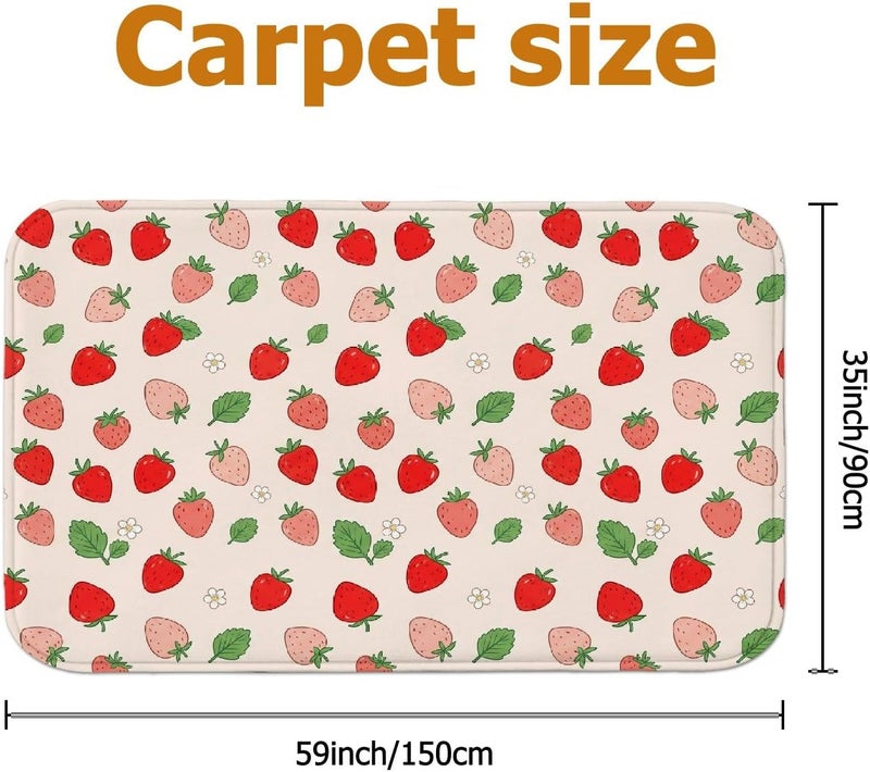 Strawberry Area Rug, Summer Playful Leaf Flower Summer Red Low Pile Sponge Doormat Throw Rug Edge Binding Bathroom Entryway Bedside Laundry Room Decor 3' X 5' - Image 2