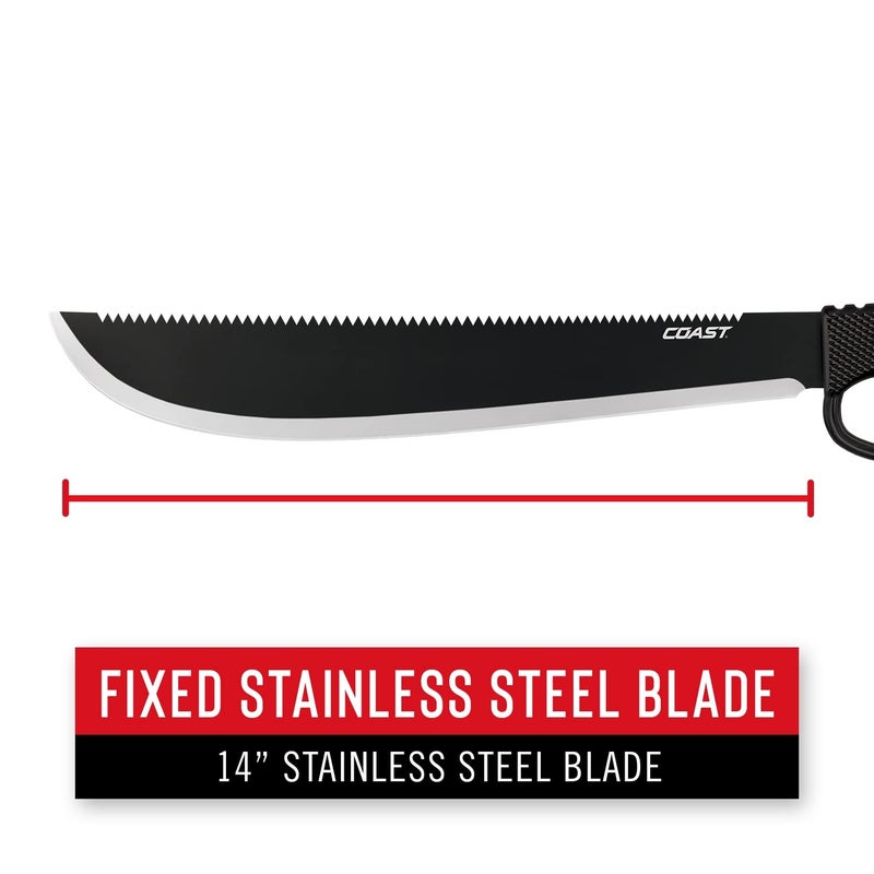 COAST® F1400 Serrated Stainless Steel Machete with 14" Blade and Sheath Included - Image 3