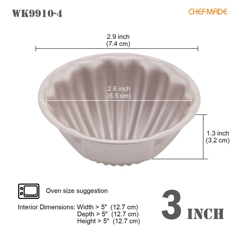CHEFMADE Madeleine Mold Cake Pan, 12-Cavity Non-Stick Heart-shaped Shello Madeline Bakeware for Oven Baking (Champagne Gold) - Image 2