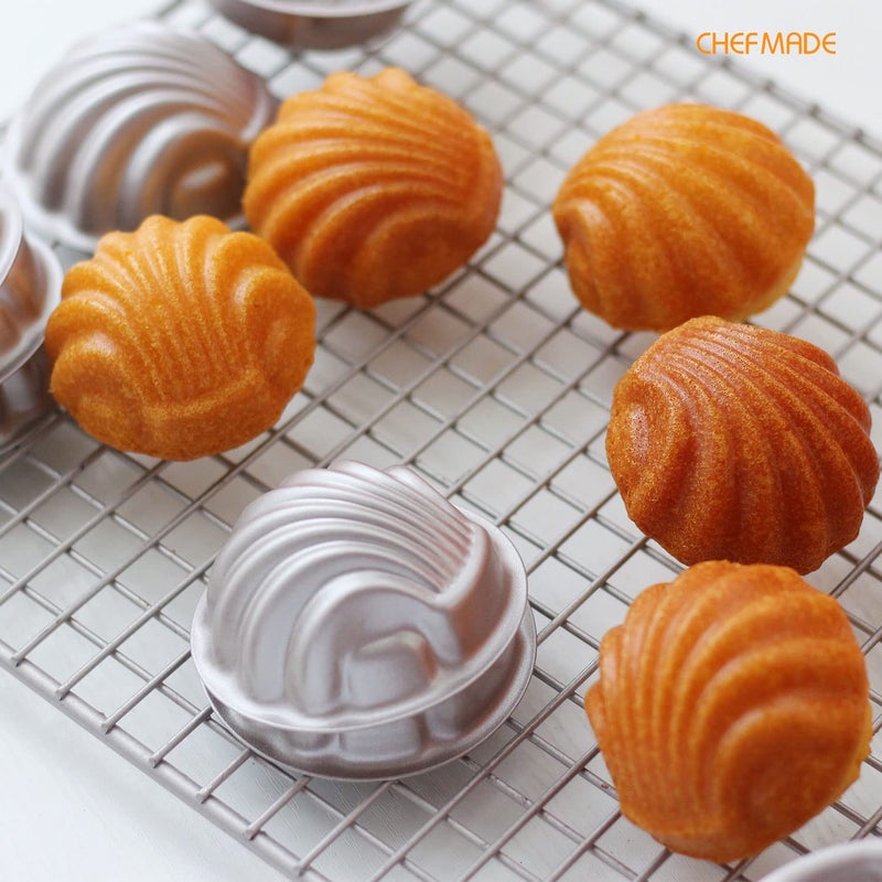 CHEFMADE Madeleine Mold Cake Pan, 12-Cavity Non-Stick Heart-shaped Shello Madeline Bakeware for Oven Baking (Champagne Gold) - Image 3