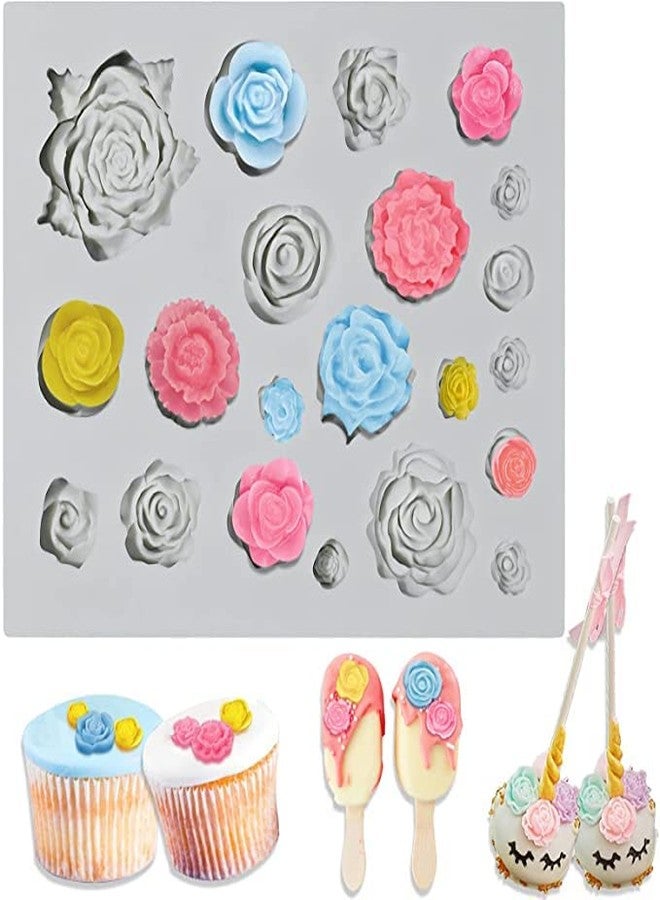 Jubilant Roses Flower Fondant Candy Silicone Mold for Sugarcraft Cake Decoration, Cupcake Topper, Resin Jewelry Casting Crafting Projects(Color:White) - Image 1