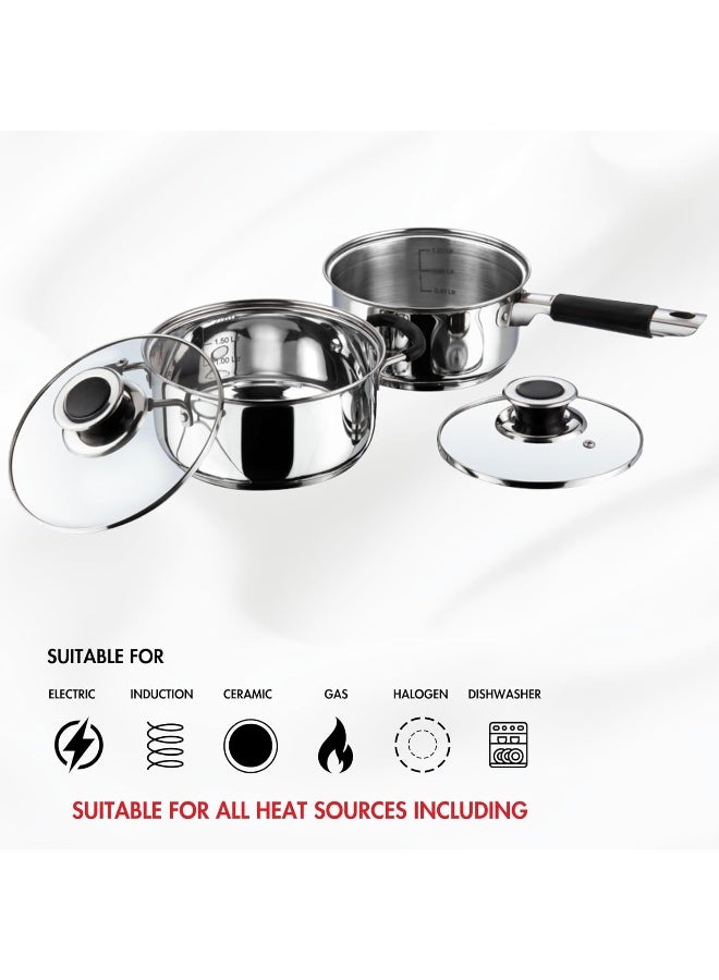 VINOD Stainless Steel Induction and Gas Stove Friendly Master Chef Cookware Set- 2 Pieces, Saucepan (16 cm/1.5 Litre), Casserole (18 cm /2.1 Litre) with Glass Lids - Image 3