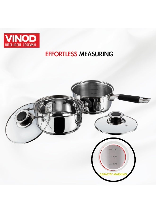 VINOD Stainless Steel Induction and Gas Stove Friendly Master Chef Cookware Set- 2 Pieces, Saucepan (16 cm/1.5 Litre), Casserole (18 cm /2.1 Litre) with Glass Lids - Image 5