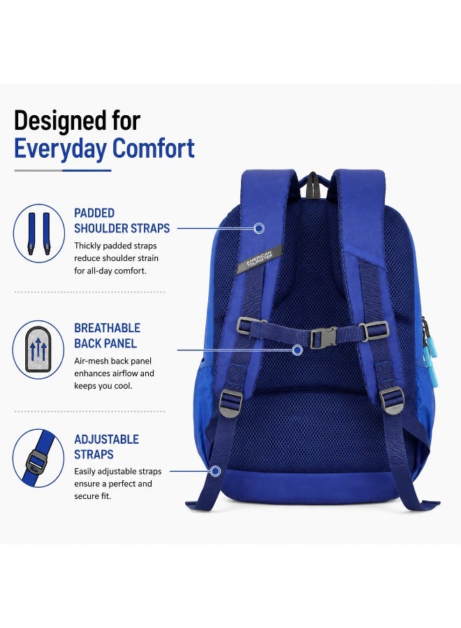 AMERICAN TOURISTER Quad 2.0 Backpack, 31.5L Capacity, Polyester, Blue|Fits 15.6" Laptop|Bottle Holder|Ergo Back & Shoulder|Front Pocket - 1 Year International Warranty - Image 2