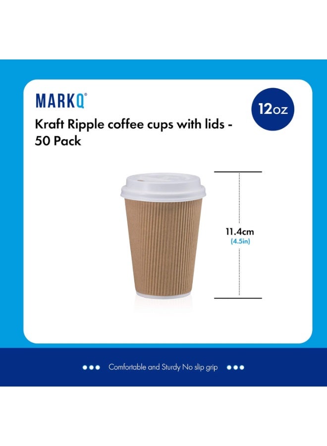 Insulated coffee cups with a wavy design, disposable, brown - wavy paper cups for hot drinks [50 sets] 12 oz. - Image 3