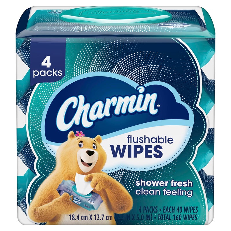 Charmin Flushable Wipes, 160 Total Wipes (4 Packs of 40) - Image 1