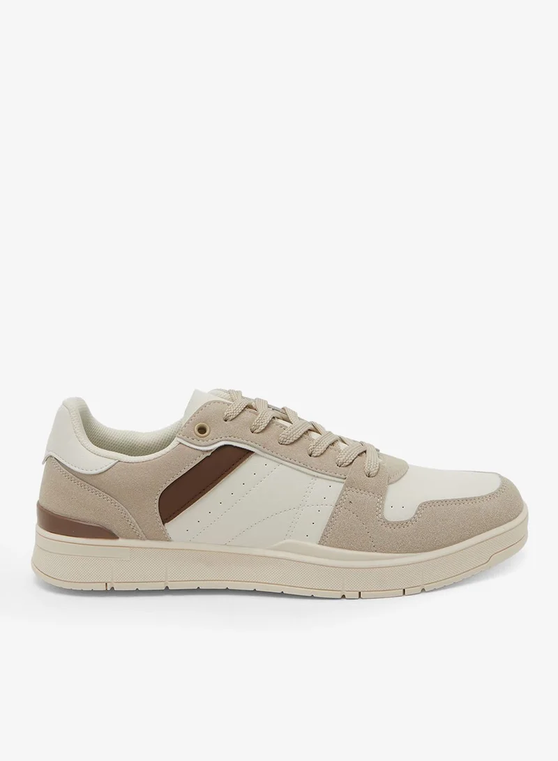 Redtag Men’s Beige Skate Sneakers with Contrast Panels
