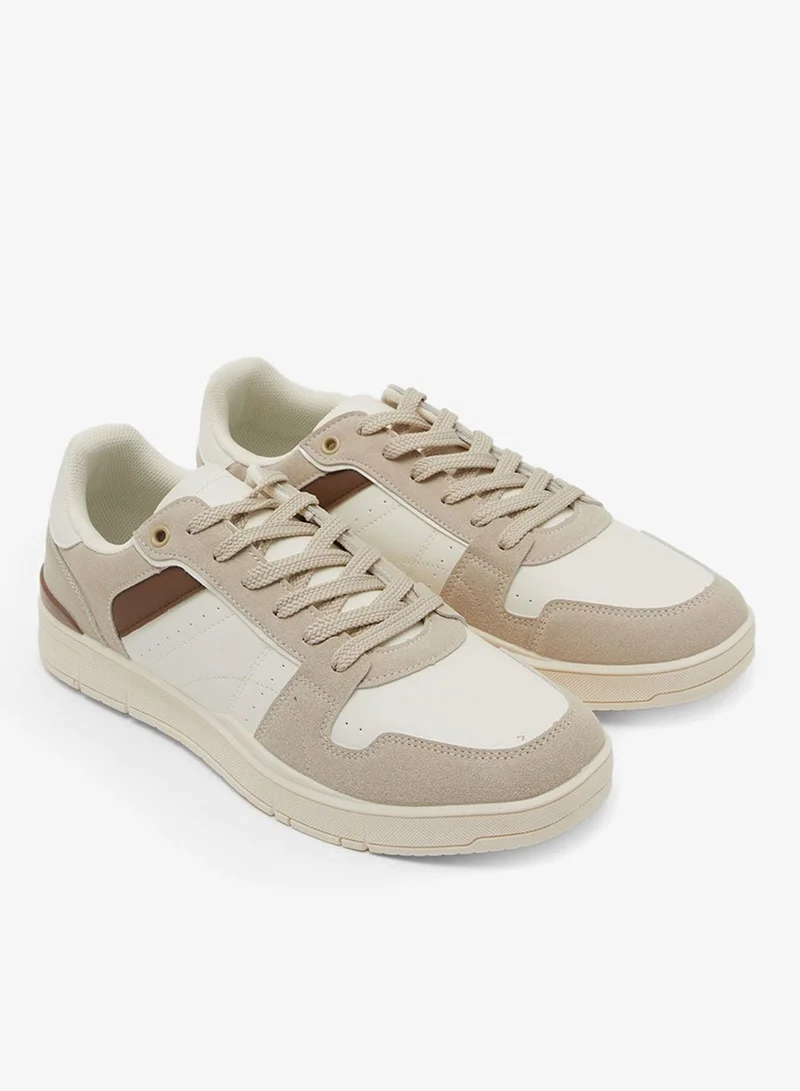 Redtag Men’s Beige Skate Sneakers with Contrast Panels