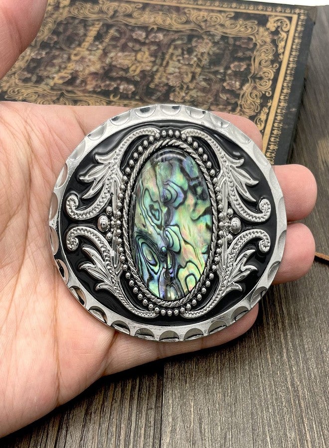 YOQUCOL Vintage American Western Cowboy Abalone Shell Pattern Stone Belt Buckle for Men - Image 4