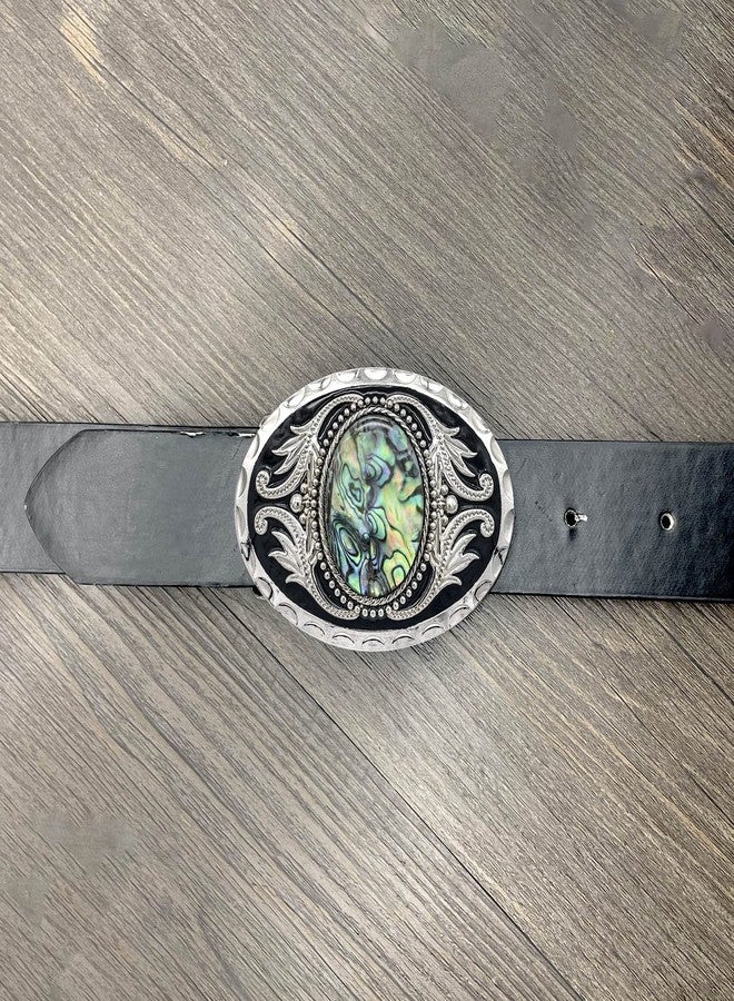 YOQUCOL Vintage American Western Cowboy Abalone Shell Pattern Stone Belt Buckle for Men - Image 3