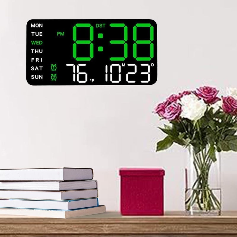 Astrometric 15-Inch Digital Wall Clock with Large LED Display – Remote Control, Auto-Dimming, Night Light, Date, Day, Temperature, DST Function – Ideal for Living Room, Bedroom (9" Green) - Image 1