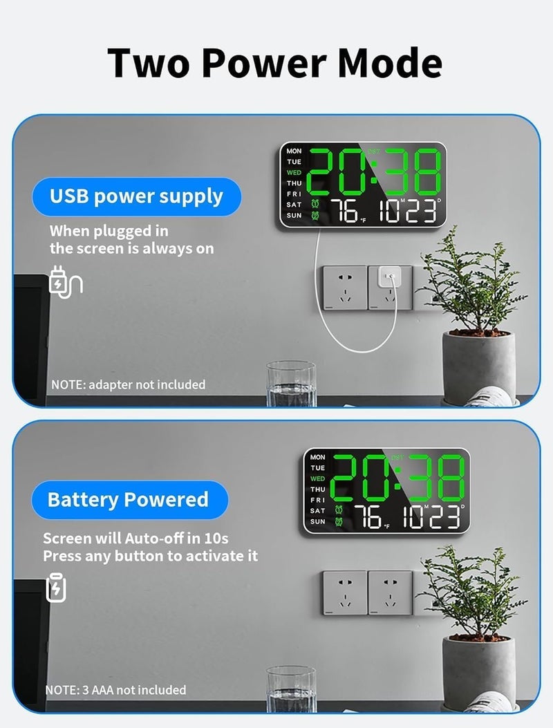 Astrometric 15-Inch Digital Wall Clock with Large LED Display – Remote Control, Auto-Dimming, Night Light, Date, Day, Temperature, DST Function – Ideal for Living Room, Bedroom (9" Green) - Image 5