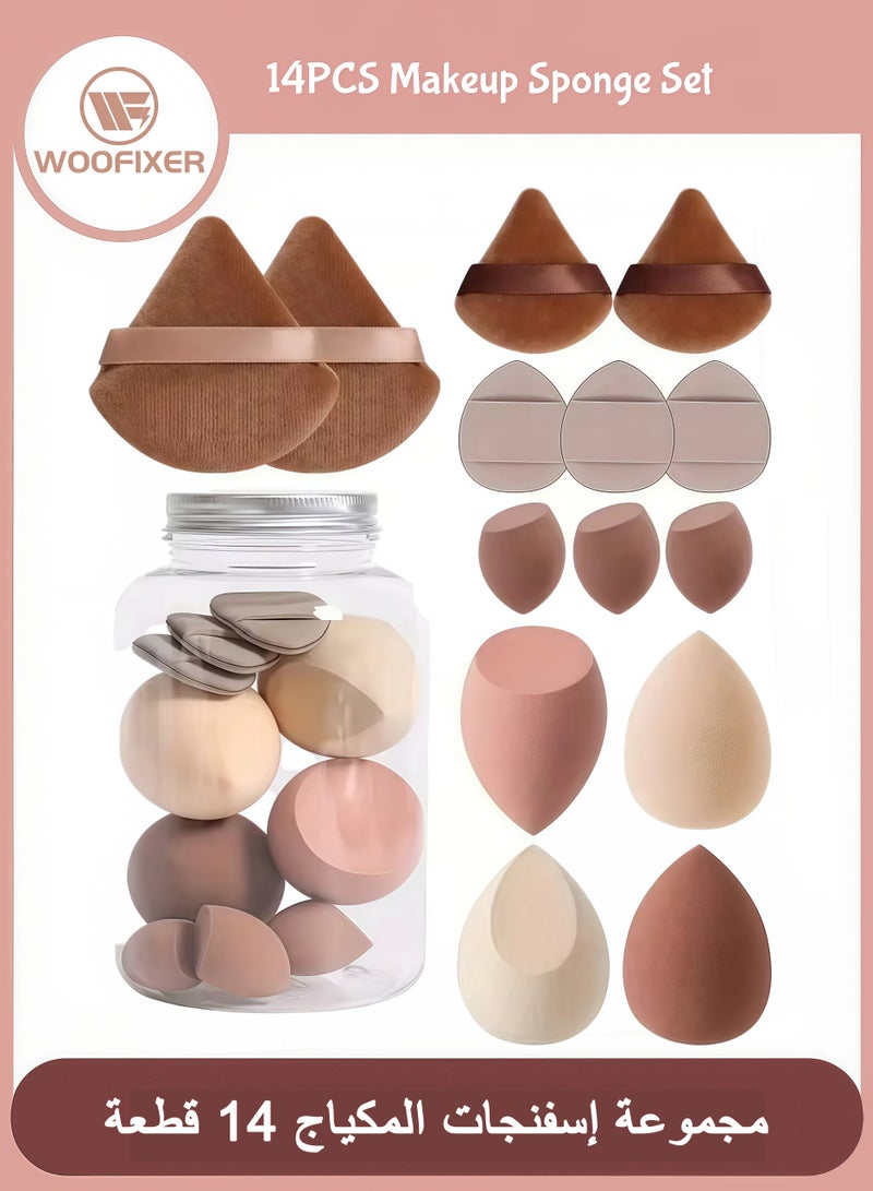 Woofixer 14-Piece Makeup Sponge Set, Beauty Blender Sponge for Foundation Blending with 3PCS Mini Makeup Sponges & 4PCS Triangle Powder Puff, Soft Make Up Sponges for Face Cosmetic Applicator for Powder Liquid - Image 1