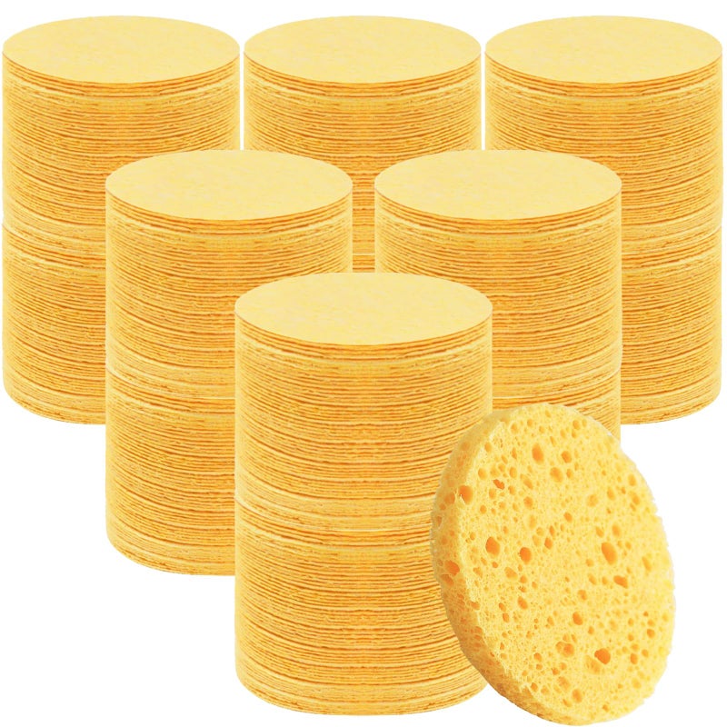 Beieverluck 300 Count Compressed Facial Sponges for Cleansing Natural Cellulose Disposable Face Sponge Spa Sponge for Face Cleansing Exfoliating Makeup or Mask Removal Yellow