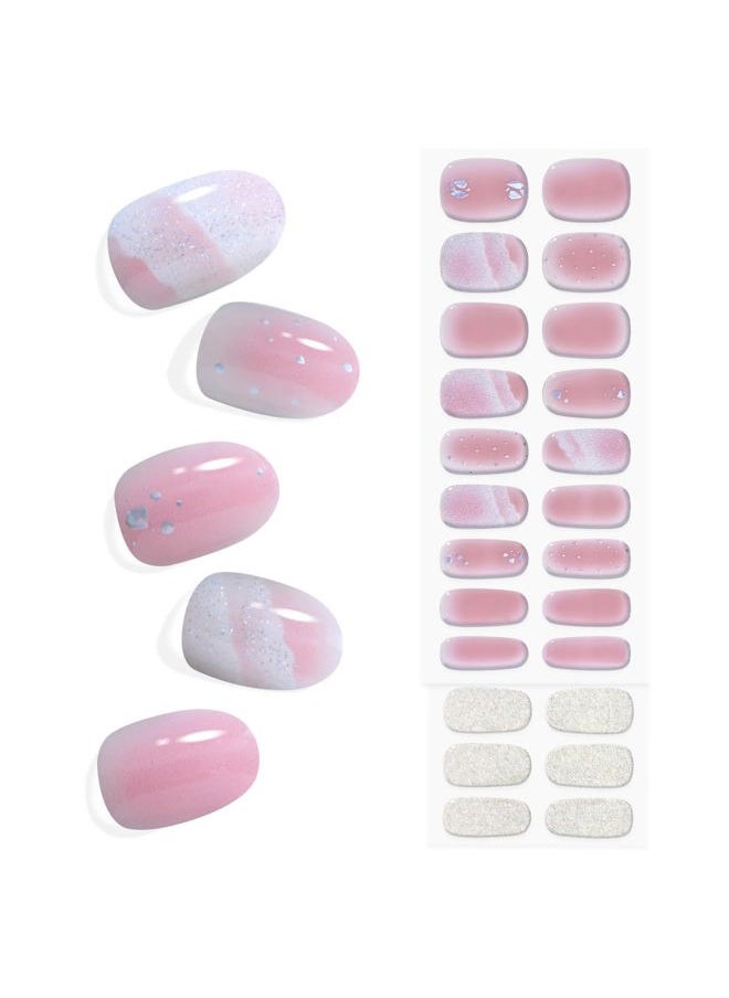 King Horse Semi Cured Gel Nail Stickers 24pcs Long Lasting Nail Polish Wraps Salon-Quality Semi-Cured Gel Nail Strips UV Lamp Required Semicured Gel Nail Wraps for Women  - Image 1