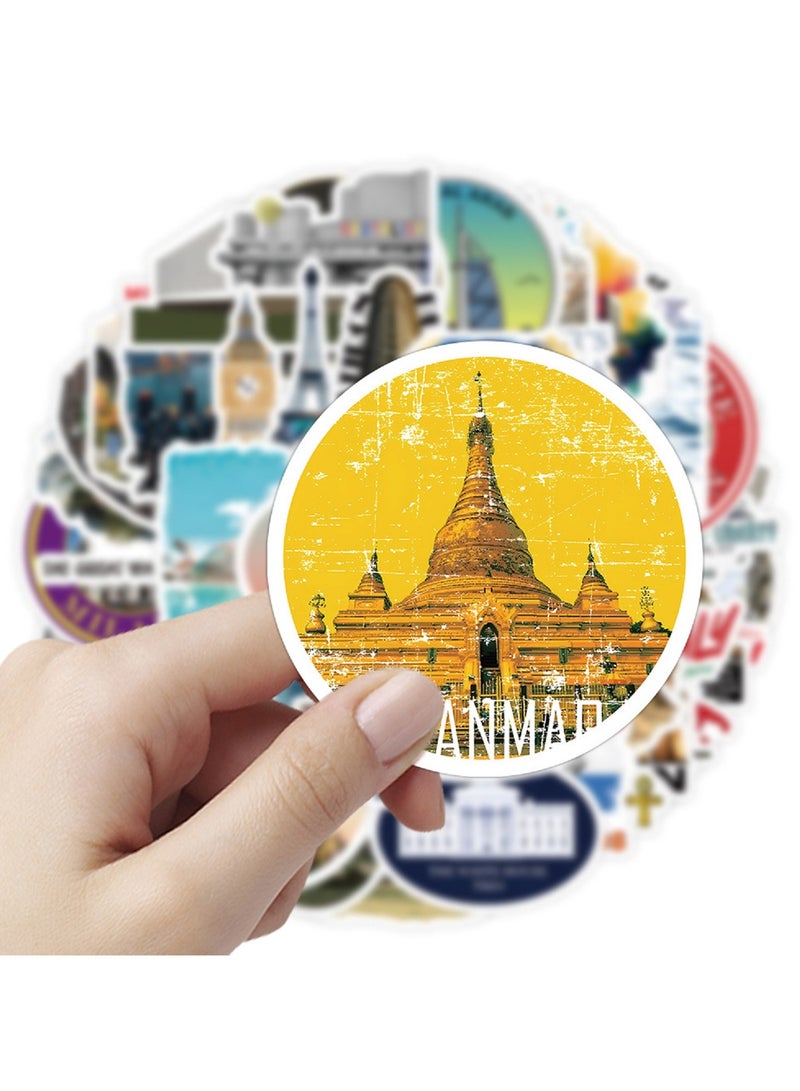 50pcs World Architecture Stickers Cool Trendy World Famous Buildings Stickers for Adult Journal,Aesthetic Vinyl Waterproof Stickers for Laptops Scrapbook Water Bottle Guitar Phone Travel Case - Image 4