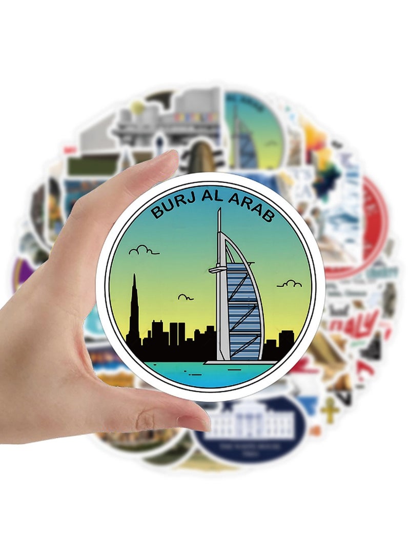 50pcs World Architecture Stickers Cool Trendy World Famous Buildings Stickers for Adult Journal,Aesthetic Vinyl Waterproof Stickers for Laptops Scrapbook Water Bottle Guitar Phone Travel Case - Image 3