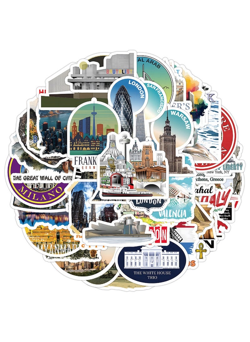 50pcs World Architecture Stickers Cool Trendy World Famous Buildings Stickers for Adult Journal,Aesthetic Vinyl Waterproof Stickers for Laptops Scrapbook Water Bottle Guitar Phone Travel Case - Image 5