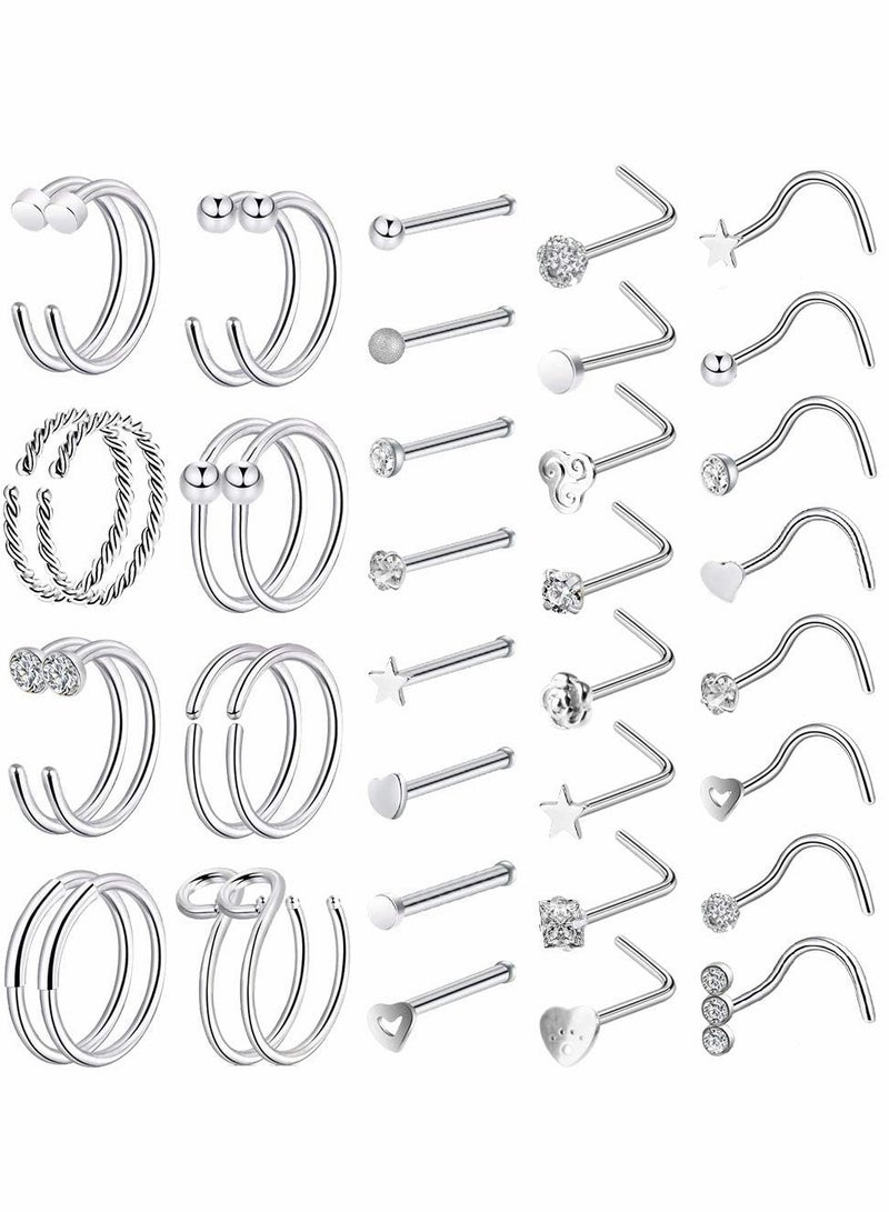 Captaintech 40 PCS 20G Nose Rings for Women Nose Piercings Jewelry Gold Nose Rings Hoops Nose Studs Screw for Women Men - Image 1
