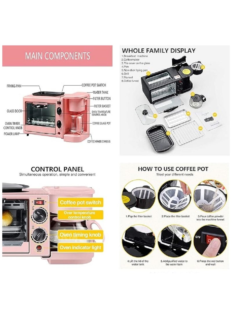 Generic - Mini Oven Multi-function Three-in-one Breakfast Machine - 9L Small Portable Electric Grill - Adjustable Temperature Control, Timer - 650W - Multi Cooking Function Grill And Bake Coffee Omelette - Image 1
