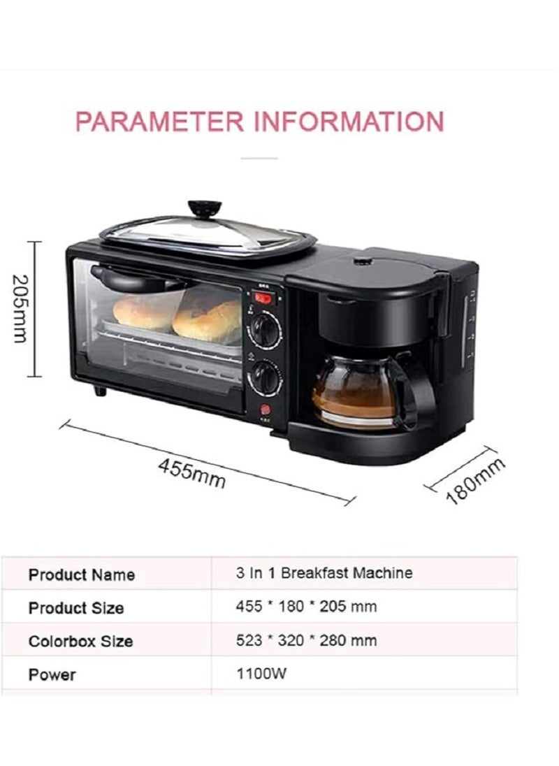 Generic - Mini Oven Multi-function Three-in-one Breakfast Machine - 9L Small Portable Electric Grill - Adjustable Temperature Control, Timer - 650W - Multi Cooking Function Grill And Bake Coffee Omelette - Image 1