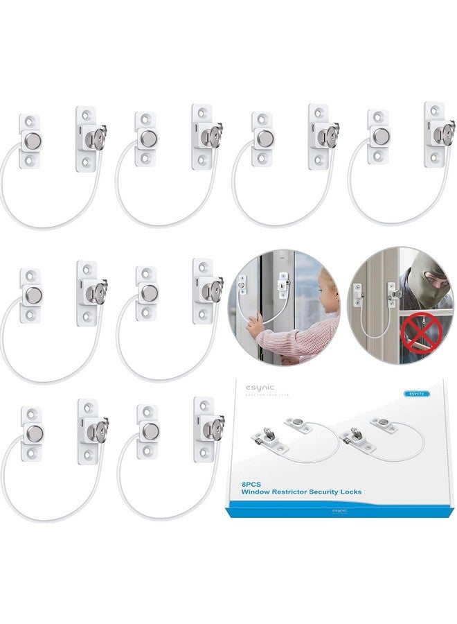 eSynic 8Pack Durable Window Restrictor Child Safety 185mm/7.3 Inch Wire Long Window Locks for UPVC Window Safety Restrictors with Key Relieable Window Security Locks Perfect for Home Office Safety etc - Image 1