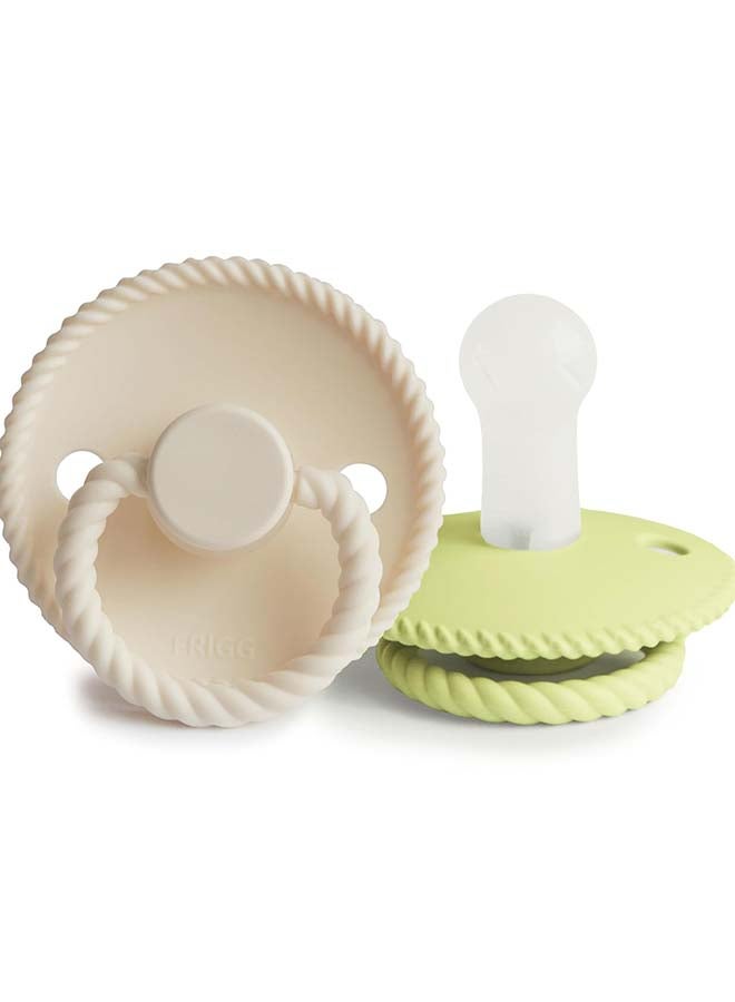 FRIGG لهاية FRIGG من السيليكون بحبل للأطفال 0-6 أشهر 2-Pack كريمي/شاي أخضر - الحجم 1 - Image 1
