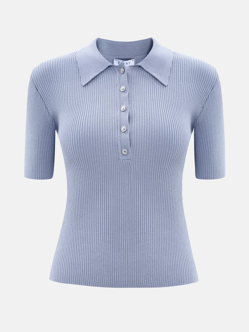 Lichi Rubbed knit polo with buttons on the collar