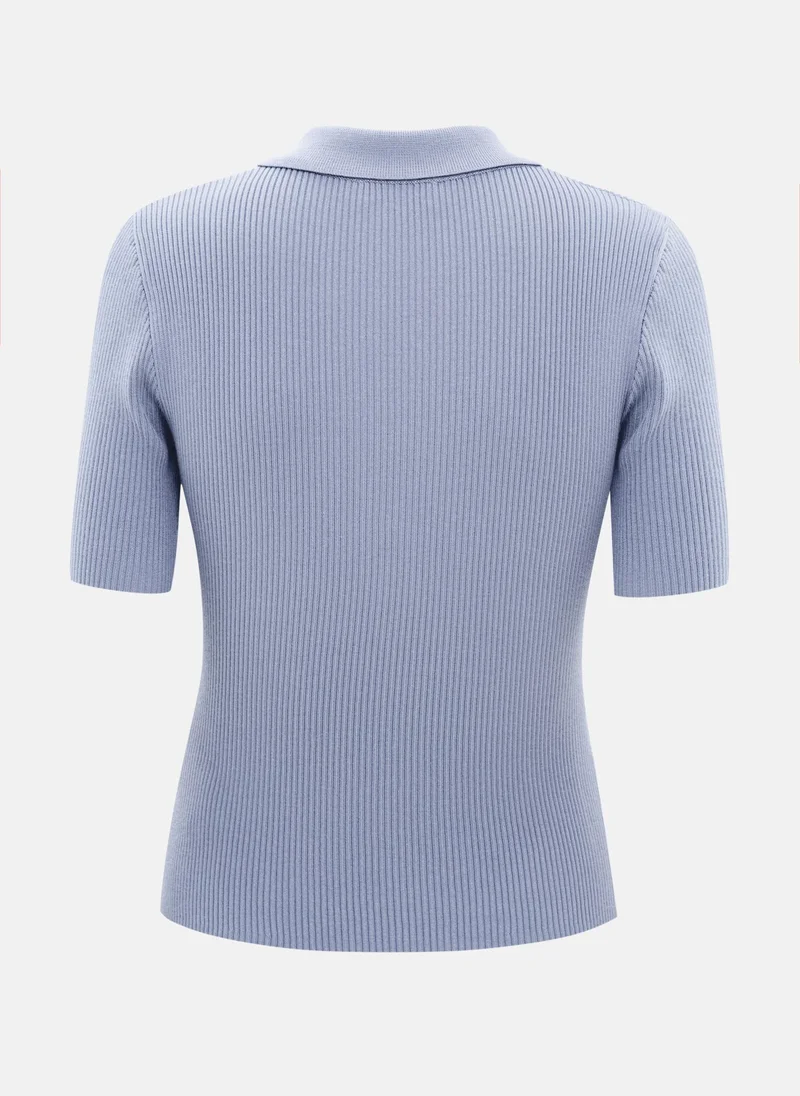 Lichi Rubbed knit polo with buttons on the collar