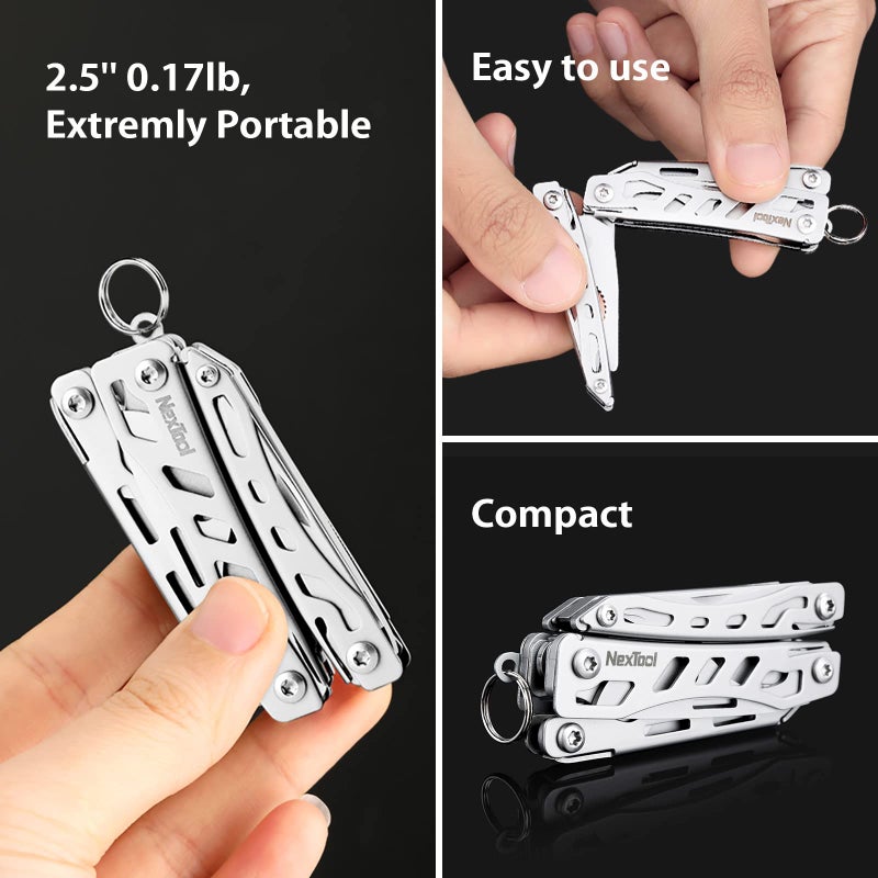 Nextool EDC Keychain Multitool, 10 in 1 Mini Pocket Knife Multi Tool with Needlenose Pliers, Scissors, Mini Useful Cool Gadgets for Men, Father's Day Gifts from Daughter-Sliver - Image 4
