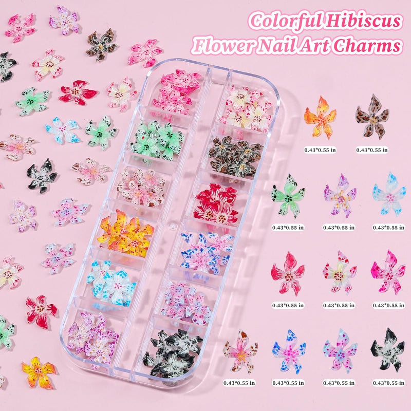 editTime 6 Boxes Flower Nail Art Charms, Cute Colorful Flower Nail Charms Hibiscus Ice Translucent Butterfly Petals Nail Gems with Pickup Tools for Nail Art Manicure DIY - Image 2