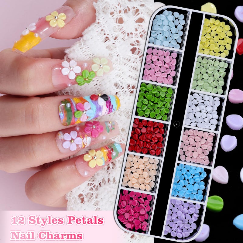editTime 6 Boxes Flower Nail Art Charms, Cute Colorful Flower Nail Charms Hibiscus Ice Translucent Butterfly Petals Nail Gems with Pickup Tools for Nail Art Manicure DIY - Image 5