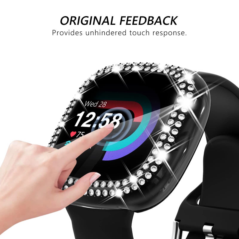 Fullife 3-Pack TPU Bumper for Fitbit Versa 4 Screen Protector, Crystal Diamond Bling Case HD Full Protective Cover for Men Women, Fitbit Versa 4/Fitbit Sense 2 Smartwatch, Rose Gold/Pink/Clear - Image 5