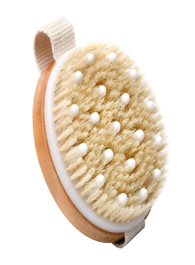 Vesaneae Bath Body Brush, Natural Bristle Body Brush, Exfoliating Brush, Massage Brush, Round Exfoliating Body Scrubber with Soft Massage Nodules - Image 1