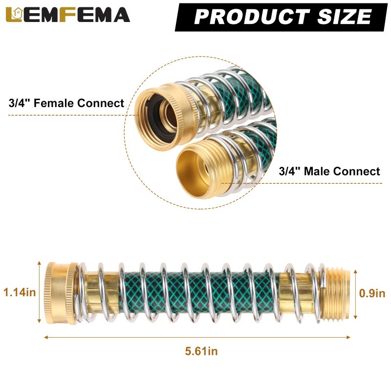 Lemfema Garden Hose 90 Degree Solid Brass Hose Elbow Connector and Garden Hose Extension Adapter with Coil Spring + Extra 4 Pressure Washers - Image 2