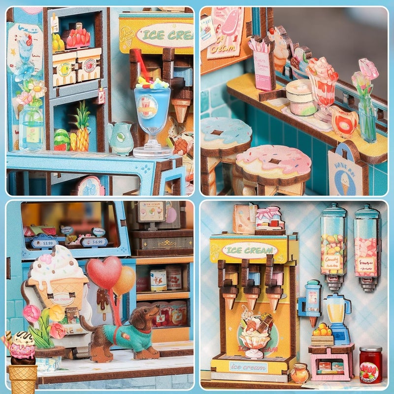 CUTEBEE Book Nook Kit - DIY Miniature House Dollhouse Kit for Adults and Teens, Booknook Tiny House Ice Cream Shop Bookshelf Decor 3D Wooden Puzzle, Gifts for Family, Friends (Bella's Ice Cream) - Image 5