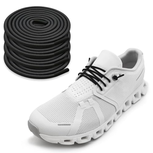 NDTEZUGT 2 Pairs 1/10" (2.5mm) Elastic Thin Shoe Laces, Stretch Round Shoelaces Shoe Strings Replacement for On Cloud Sneaker,Tieless No Tie Laces for Adults and Kids (Black 03, 22''/55cm) - Image 1
