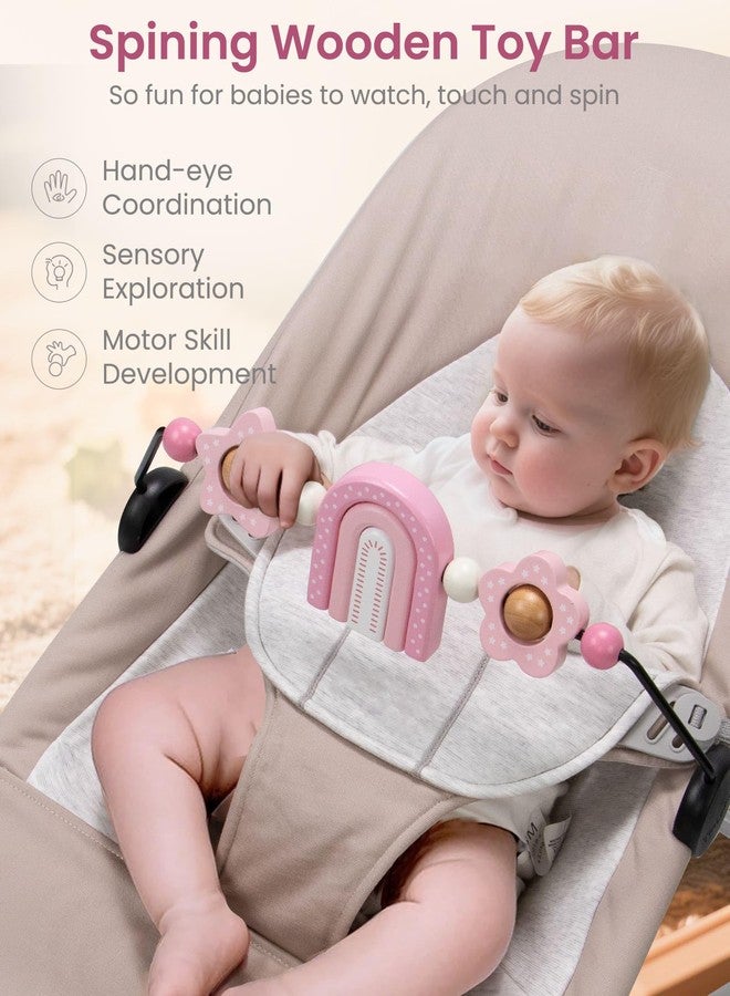 TinlyFinly Baby Bouncer Toy Bar Wooden Compatible with Baby Bjorn Bouncer, Bouncer Toy Attachment, Tight and Secure Fit, So Fun to Watch, Touch and Spin for Babies All Ages (Pink Rainbow) - Image 3
