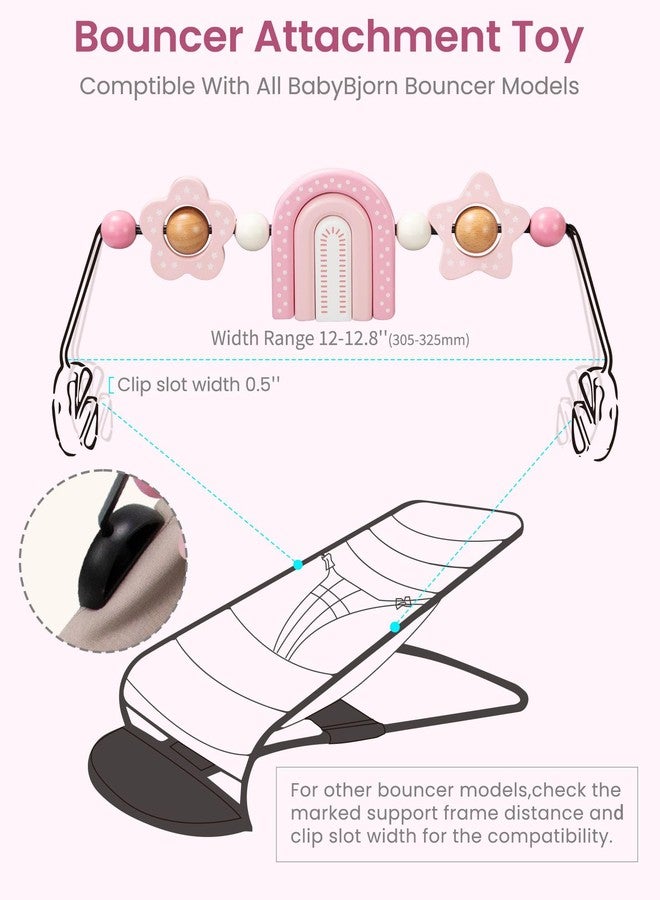 TinlyFinly Baby Bouncer Toy Bar Wooden Compatible with Baby Bjorn Bouncer, Bouncer Toy Attachment, Tight and Secure Fit, So Fun to Watch, Touch and Spin for Babies All Ages (Pink Rainbow) - Image 5