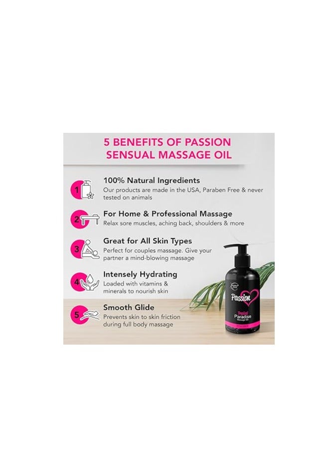 brookethorne naturals Passion Sensual Massage Oil for Intimate Moments & Enhanced Stimulation. All Natural, Tropical Paradise Scent with Almond & Jojoba Oil. Ideal for Full Body & Muscle Massage for Women & Men - 8.5oz - Image 2