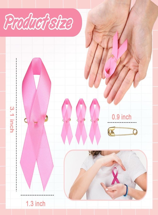 Sratte 400 Pcs Breast Cancer Awareness Lapel Pins and Ribbon Bracelets, 200 Rubber Wristbands, 200 Ribbon Pins, Breast Cancer Awareness Accessories for Women Events Decoration Gifts(Pink) - Image 3