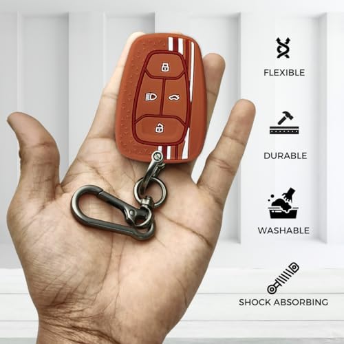 KEYCEPT Tristar Silicone Key Cover Compatible with Tata Nexon | Harrier | Altroz | Tigor | Safari | Punch |Tiago| EV 4 Button Smart Key with Keychain. (Type 1, Brown) - Image 5