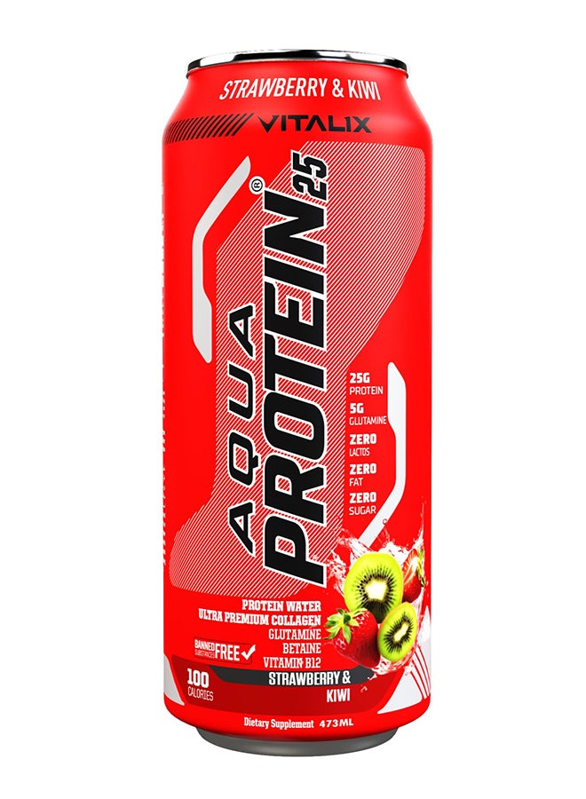 Vitalix Aqua Protein 25 Strawberry & Kiwi, Protein Water with 25g Protein, Collagen, Glutamine & Vitamins B & E, Lactose-Free, Sugar-Free, Zero Fat, 473ml - Full Box of 12 Cans - Image 3