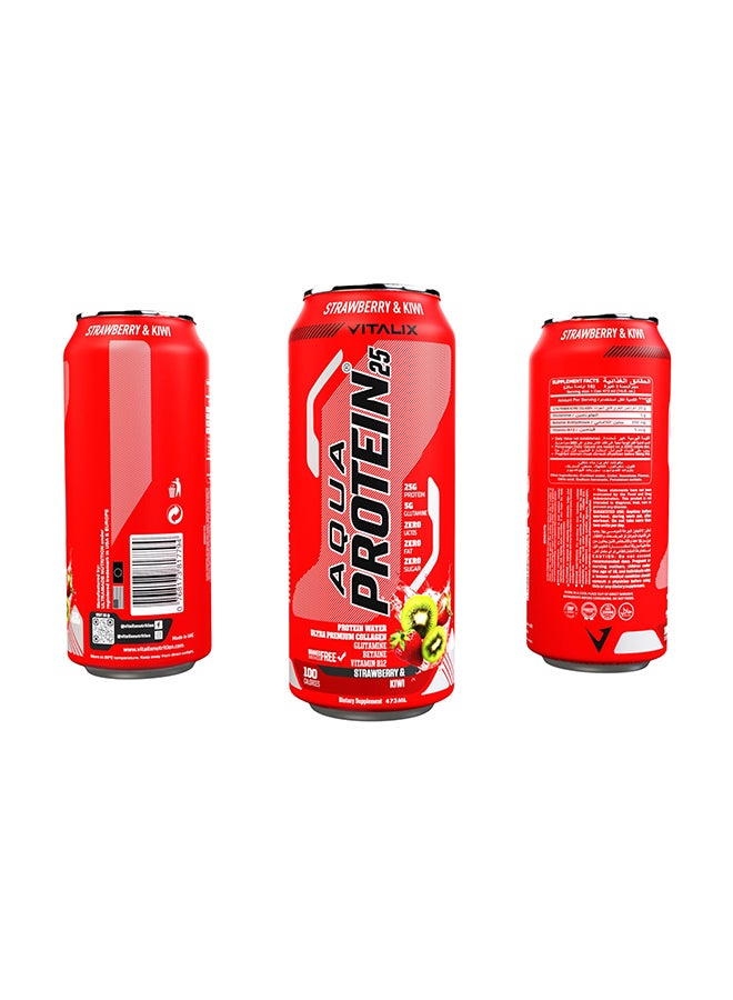 Vitalix Aqua Protein 25 Strawberry & Kiwi, Protein Water with 25g Protein, Collagen, Glutamine & Vitamins B & E, Lactose-Free, Sugar-Free, Zero Fat, 473ml - Full Box of 12 Cans - Image 2