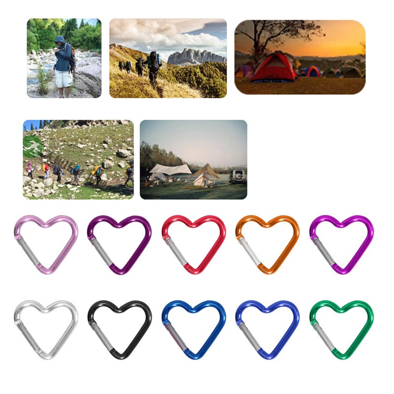 Blue Heart Shape Carabiner Clip Heavy Duty Aluminum Snap Hook for Camping Hiking Dog Leash - Image 3