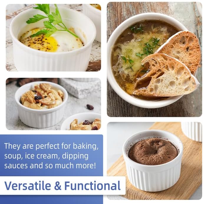 Nuwave Ceramic Ramekins 4oz Set of 6, Classic Elegant Style Ramekins for Baking Souffles, Creme Brulées, Custards, Puddings, Oven, Microwave & Dishwasher-Safe, Ivory White - Image 3